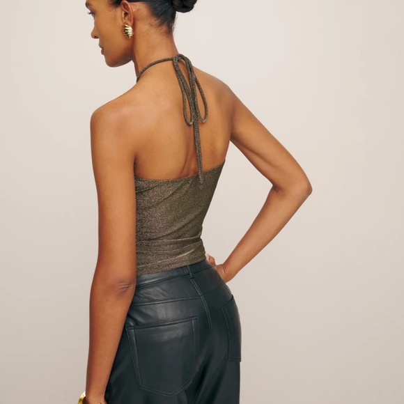 Reformation Anders Metallic Gold Sparkle Halter Top Size M - Picture 4 of 9